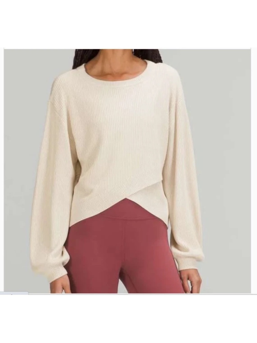 Lululemon Light Tan Ribbed Reversible Crossover Sweater - size 8 Medium